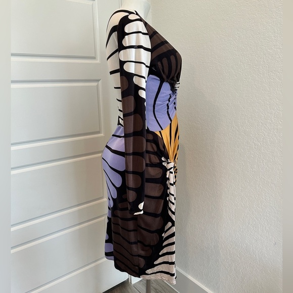 Issa London Multi-Color Print Gathered at Side 100% Silk Knit Dress - Picture 2 of 11
